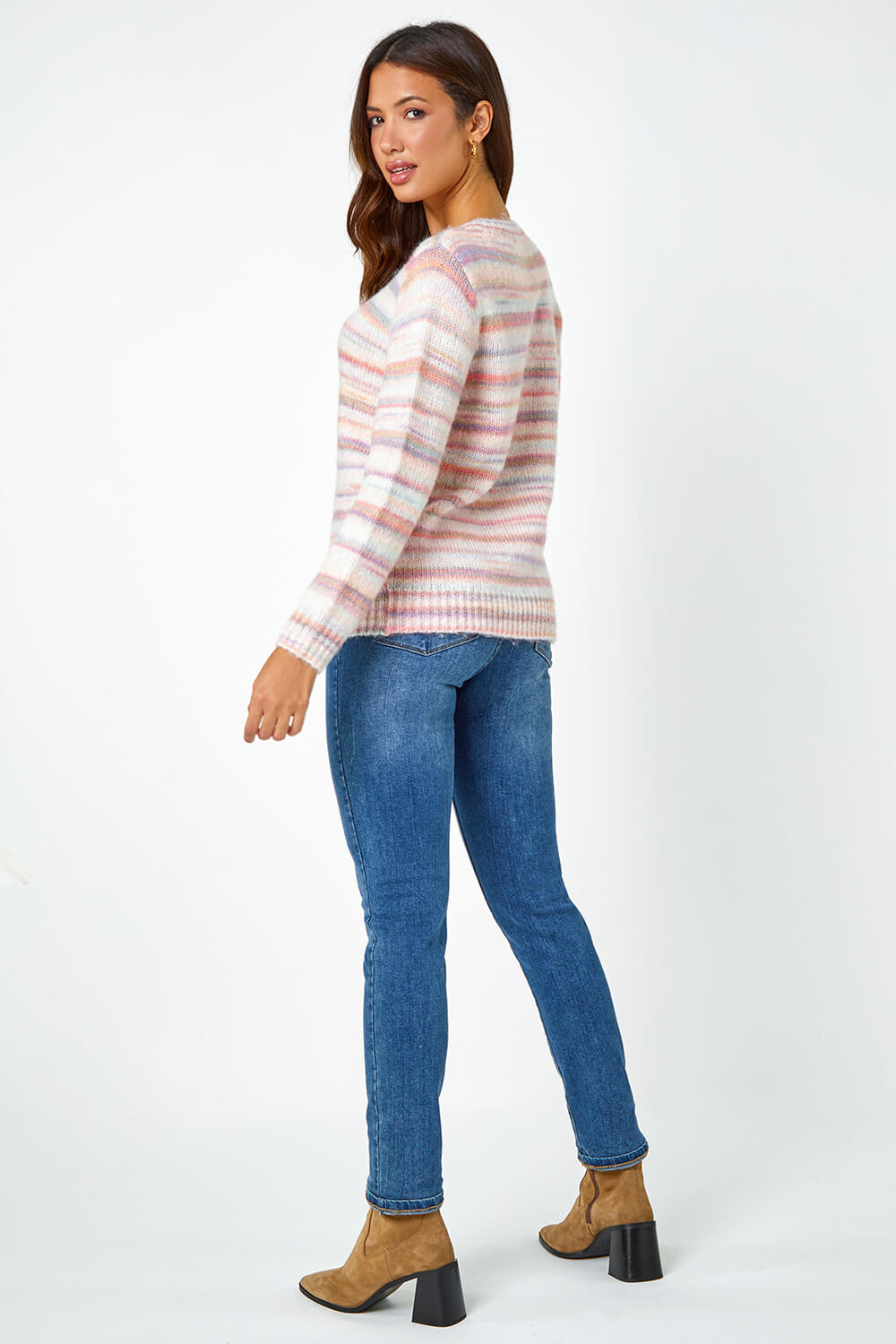 Light Pink Wool Blend Striped Stretch Jumper, Image 3 of 5
