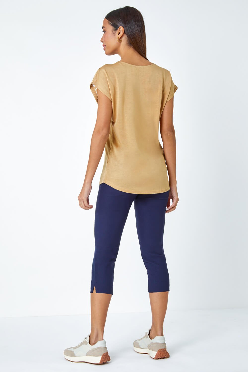 Gold Embellished Palm Print Cut Out T-Shirt, Image 3 of 5