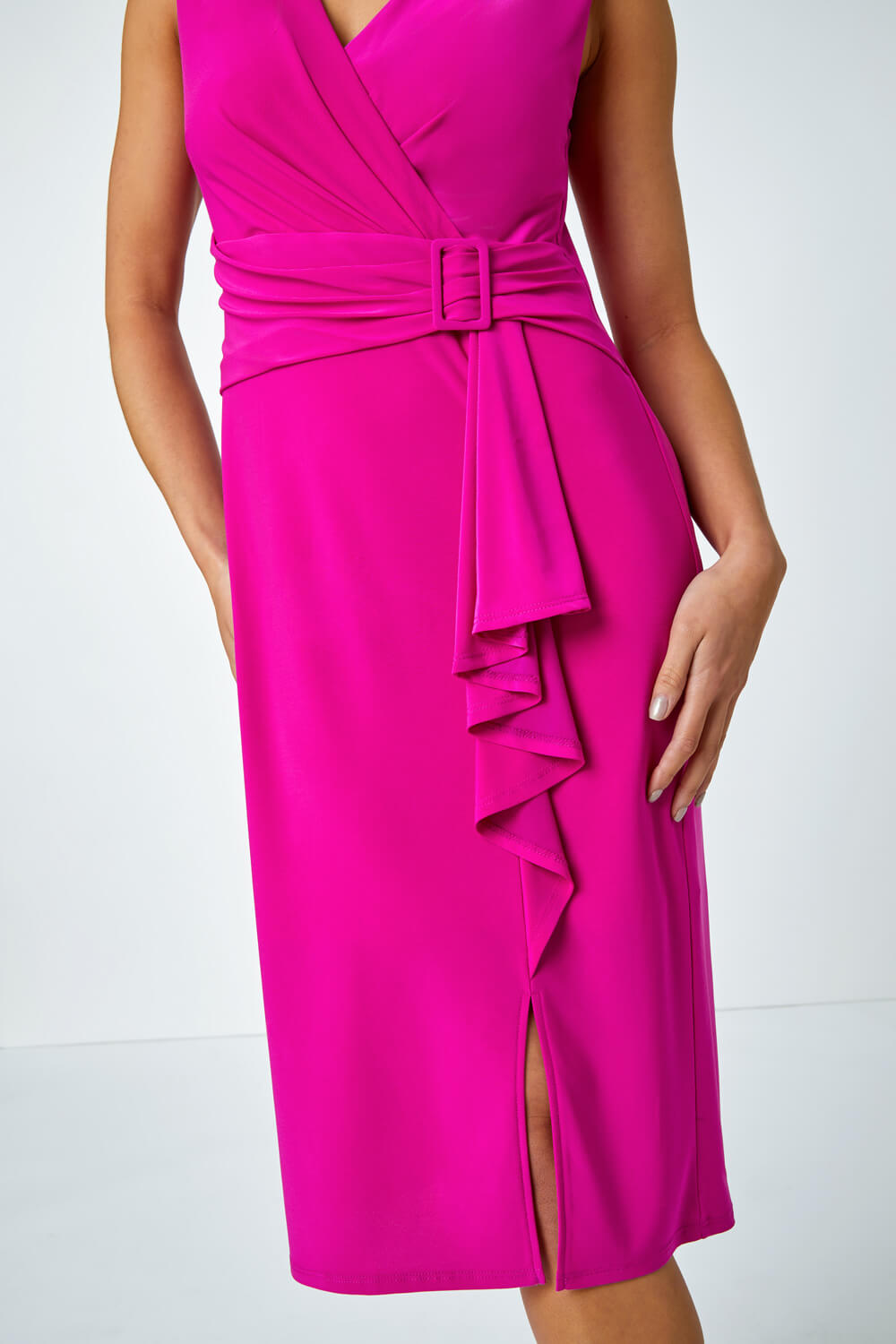 PINK Petite Buckle Waterfall Stretch Dress, Image 4 of 6