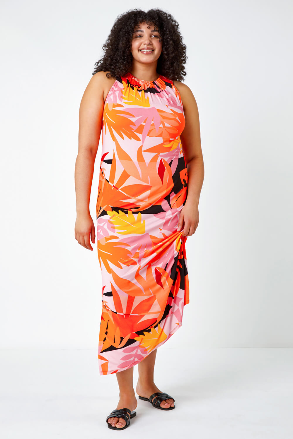 ORANGE Curve Tropical Stretch Jersey Maxi Dress, Image 2 of 5