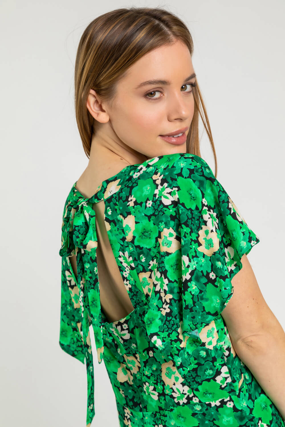 Green Petite Ditsy Floral Print Maxi Dress, Image 4 of 5