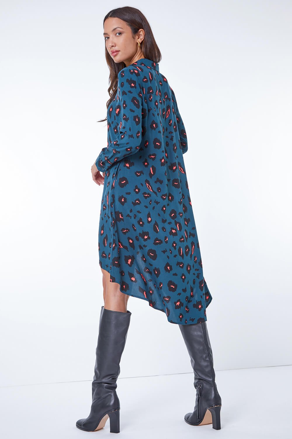 Oversized Animal Print Shirt Dress in Forest Roman Originals UK