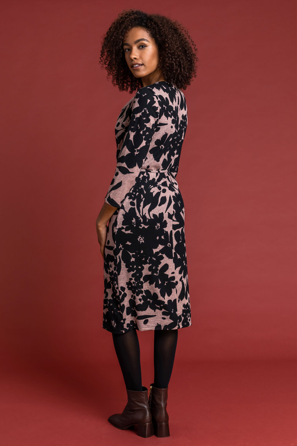 PINK Floral Knitted Cowl Neck Dress, Image 2 of 4