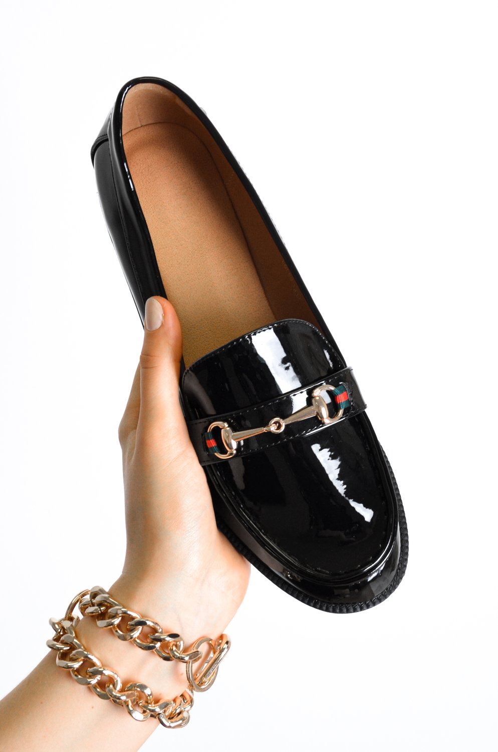 Black Patent Buckle Detail Loafers, Image 5 of 5