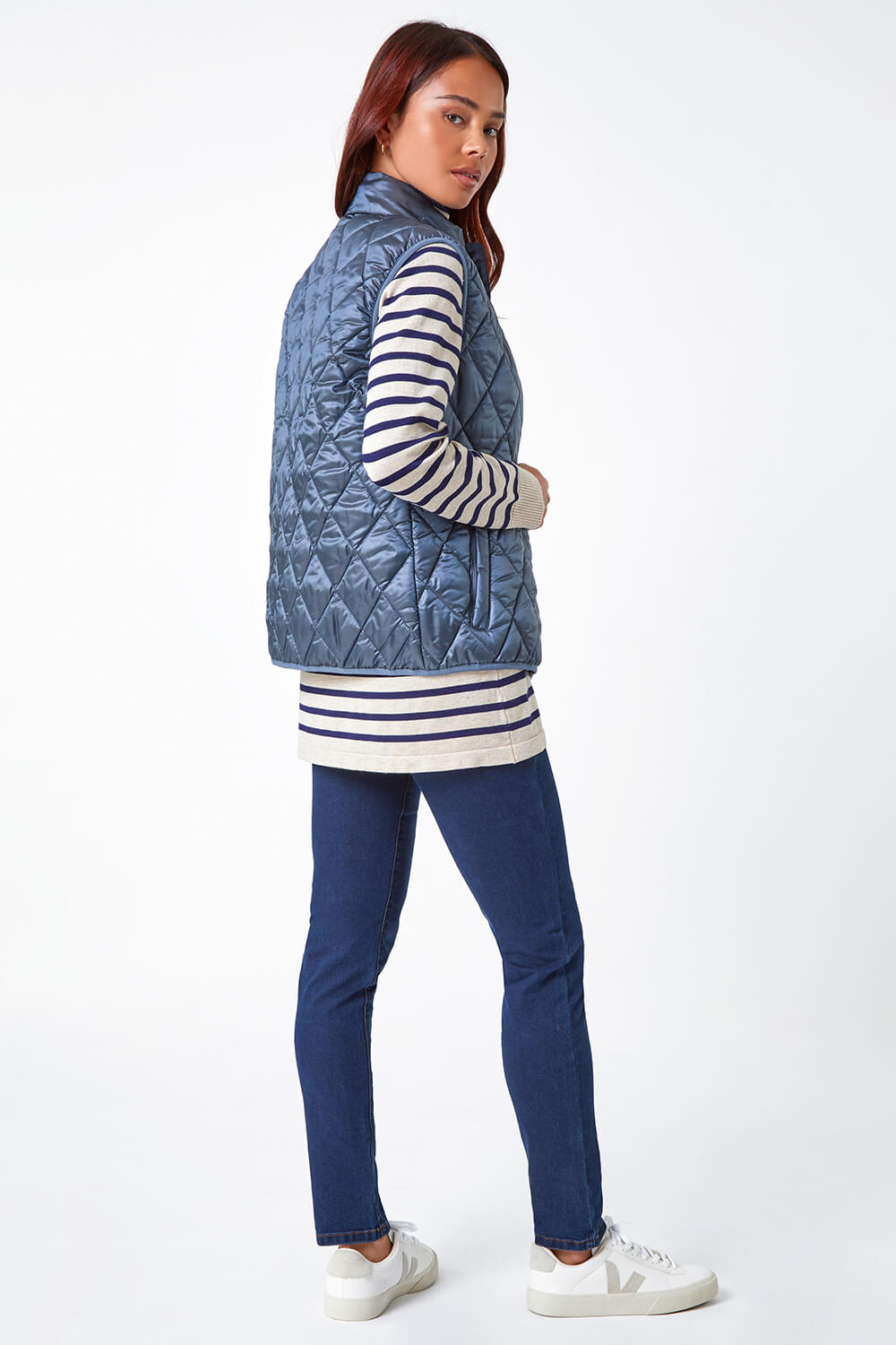 Steel Blue Petite Hooded Quilted Gilet, Image 3 of 5