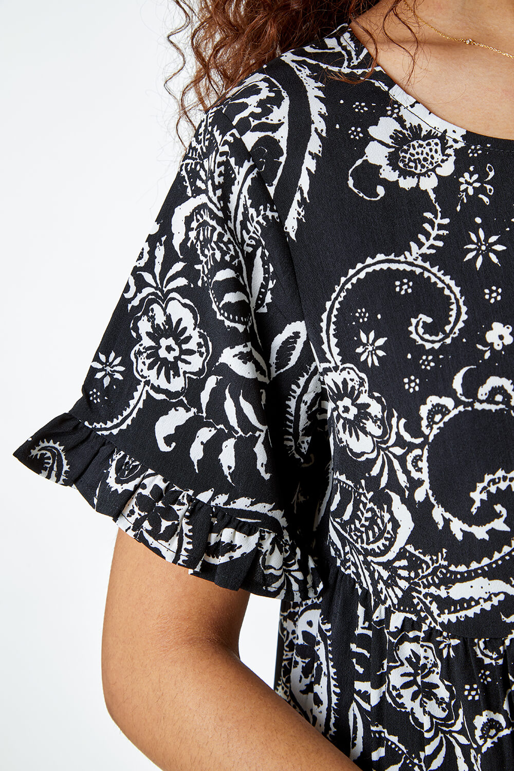 Black Paisley Floral Tiered Smock Dress, Image 5 of 5