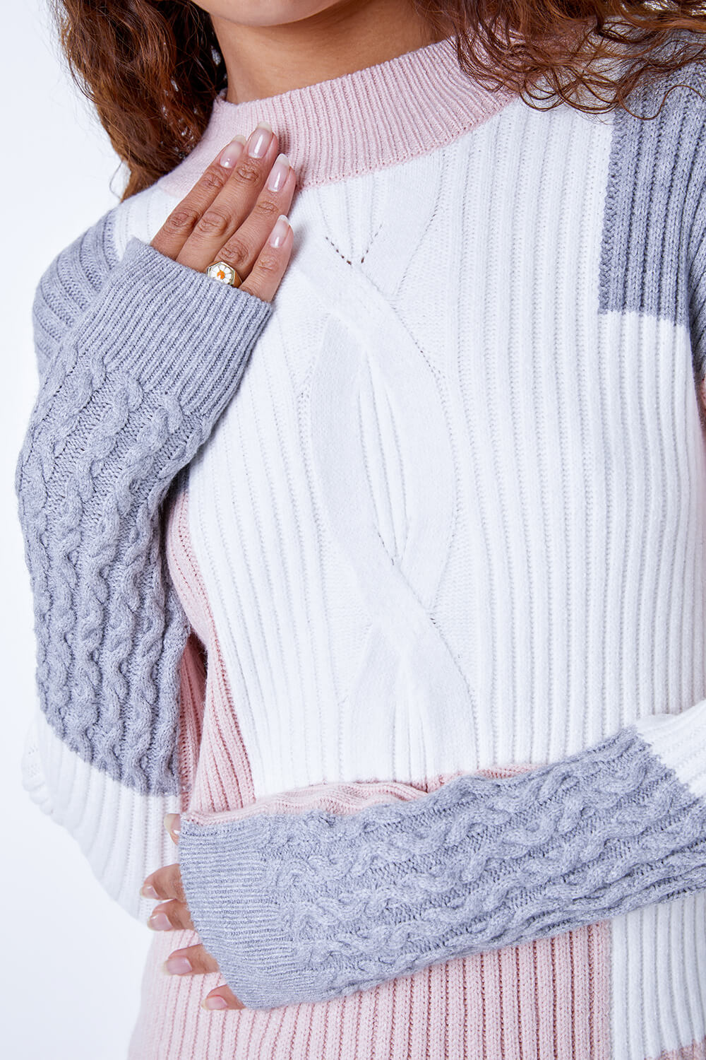 PINK Colourblock Cable Knit Jumper , Image 5 of 5