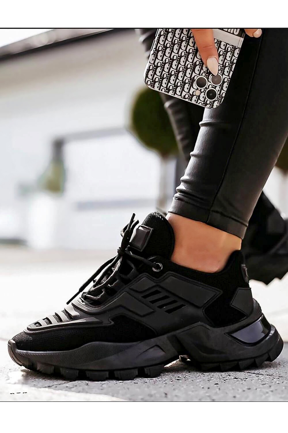 Black Chunky Mesh Sports Trainers, Image 2 of 4