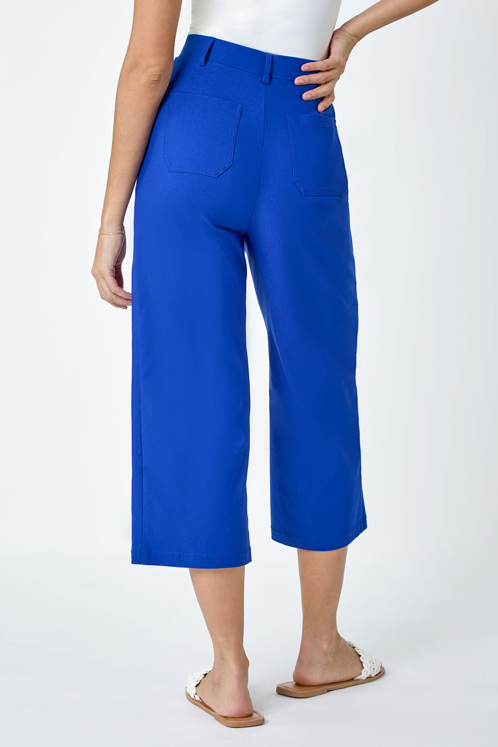 Royal Blue Cropped Stretch Culotte, Image 3 of 5