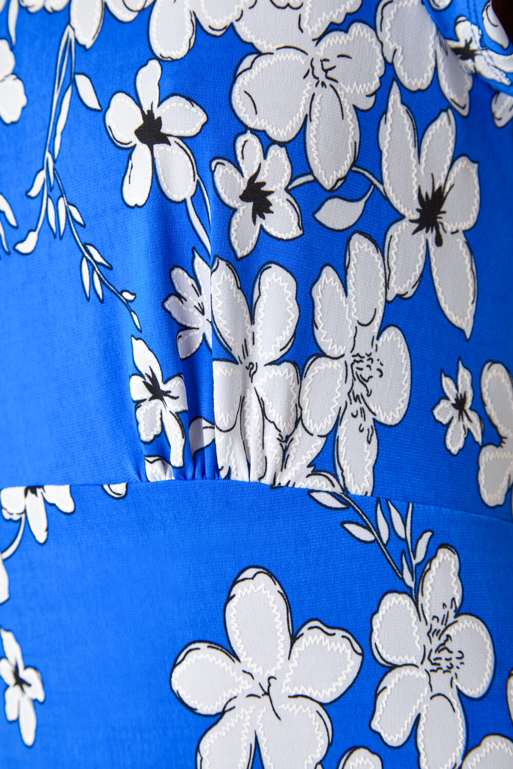 Royal Blue Textured Floral Print Tea Dress, Image 5 of 5