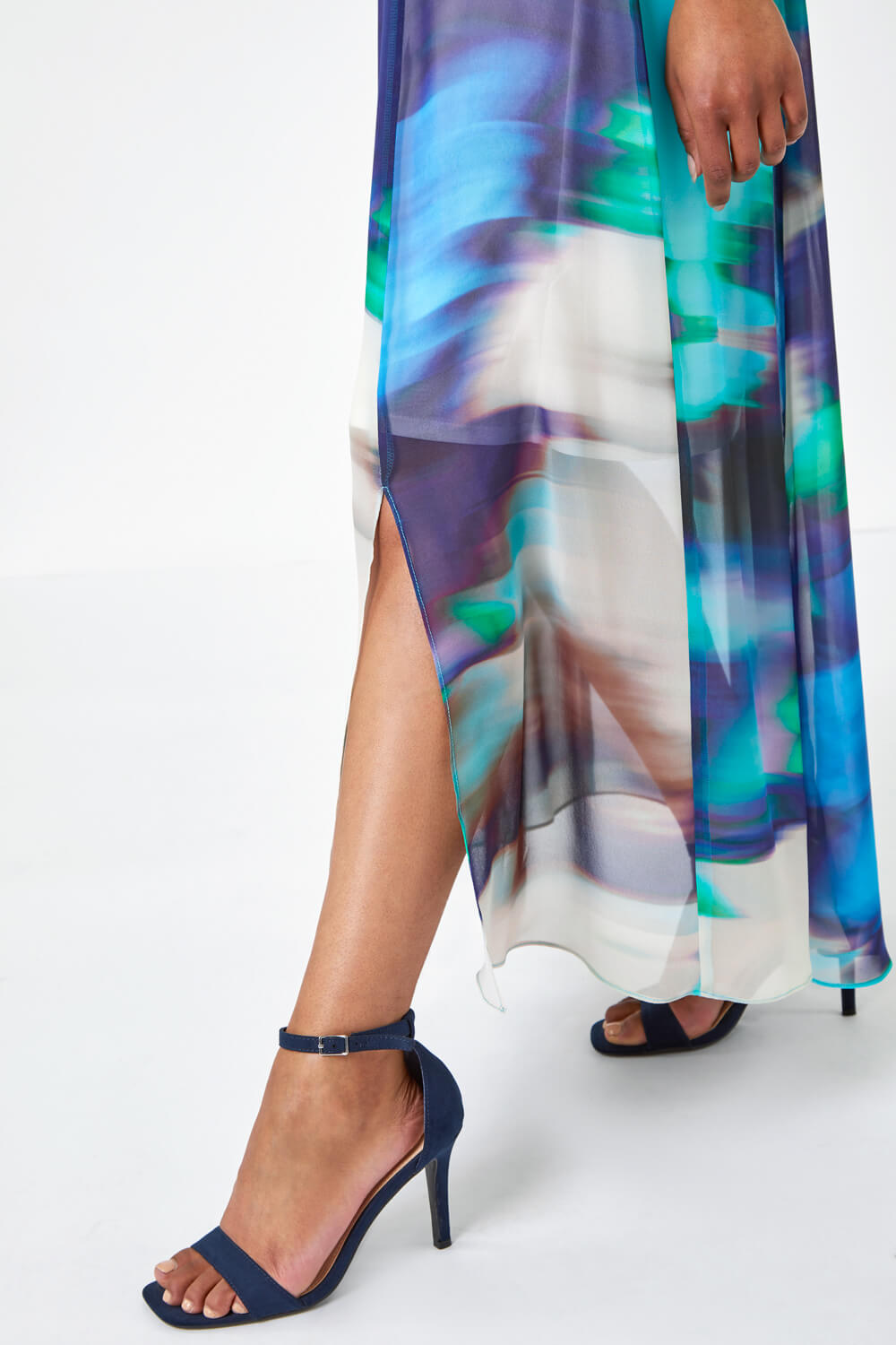 Turquoise Petite Abstract Print Maxi Dress, Image 5 of 5