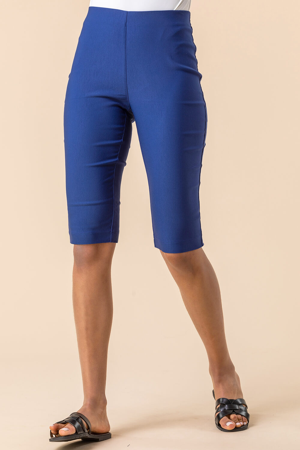 Knee Length Stretch Shorts in Midnight Blue - Roman Originals UK