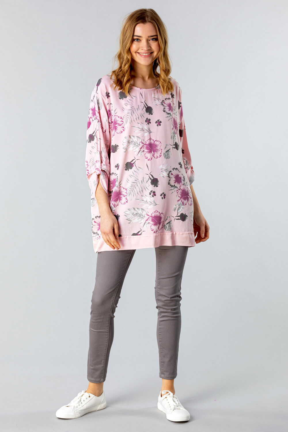 PINK Floral Print Longline Tunic Top, Image 3 of 4