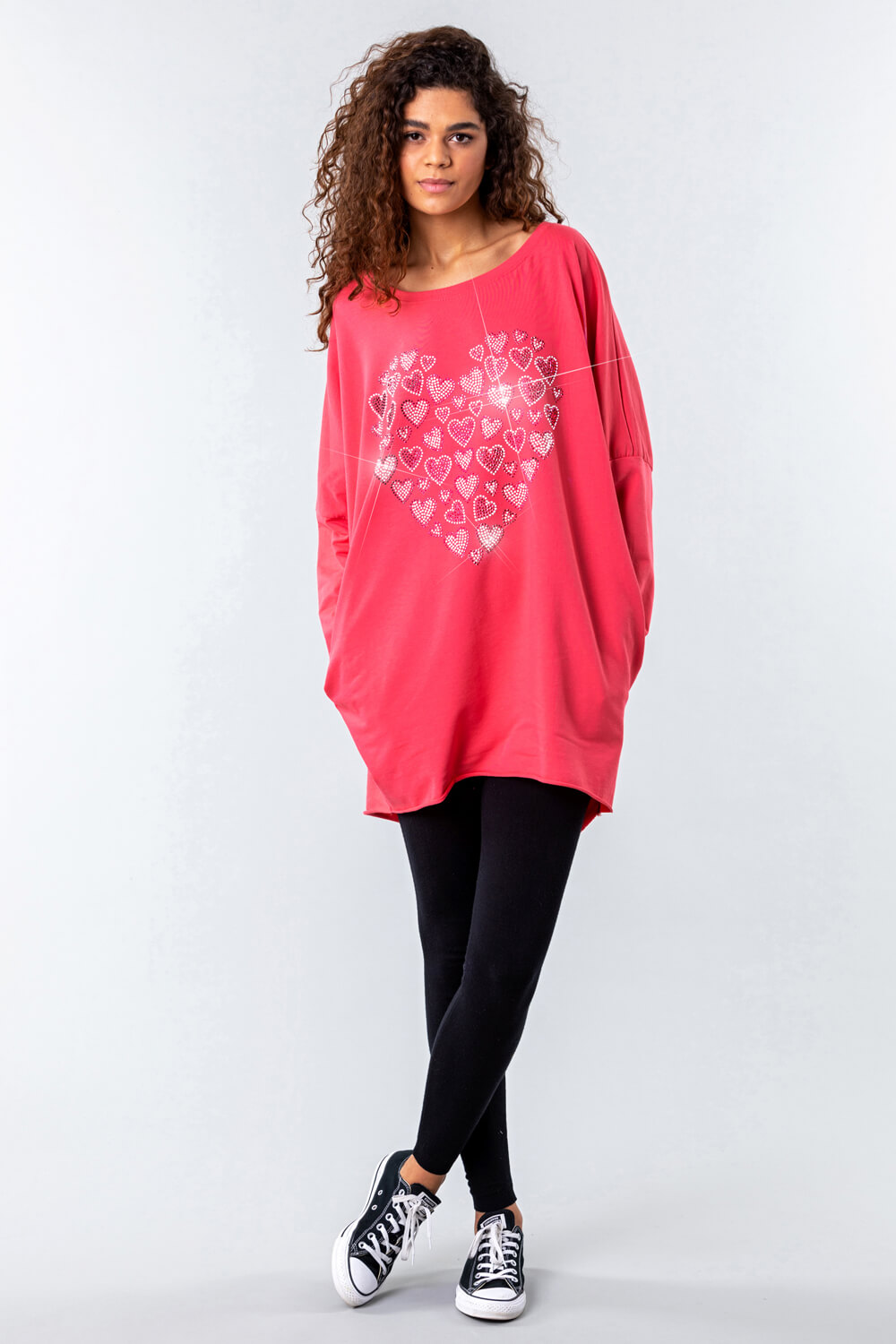 CORAL One Size Diamante Heart Print Top, Image 2 of 4