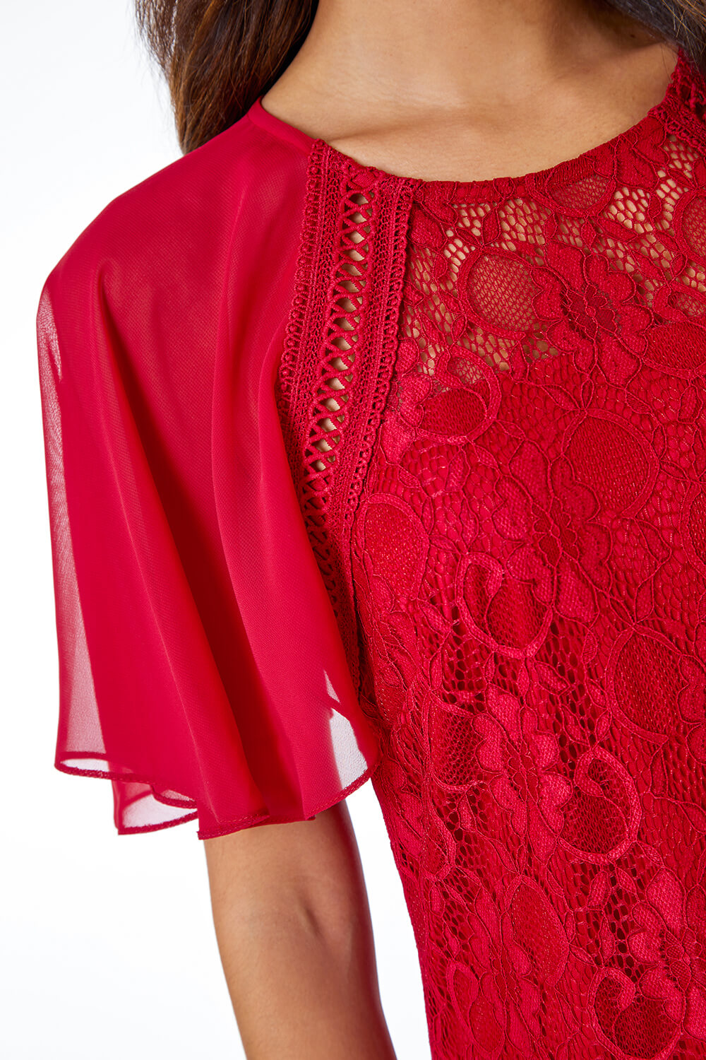 Red Lace Chiffon Sleeve Shell Top, Image 5 of 5