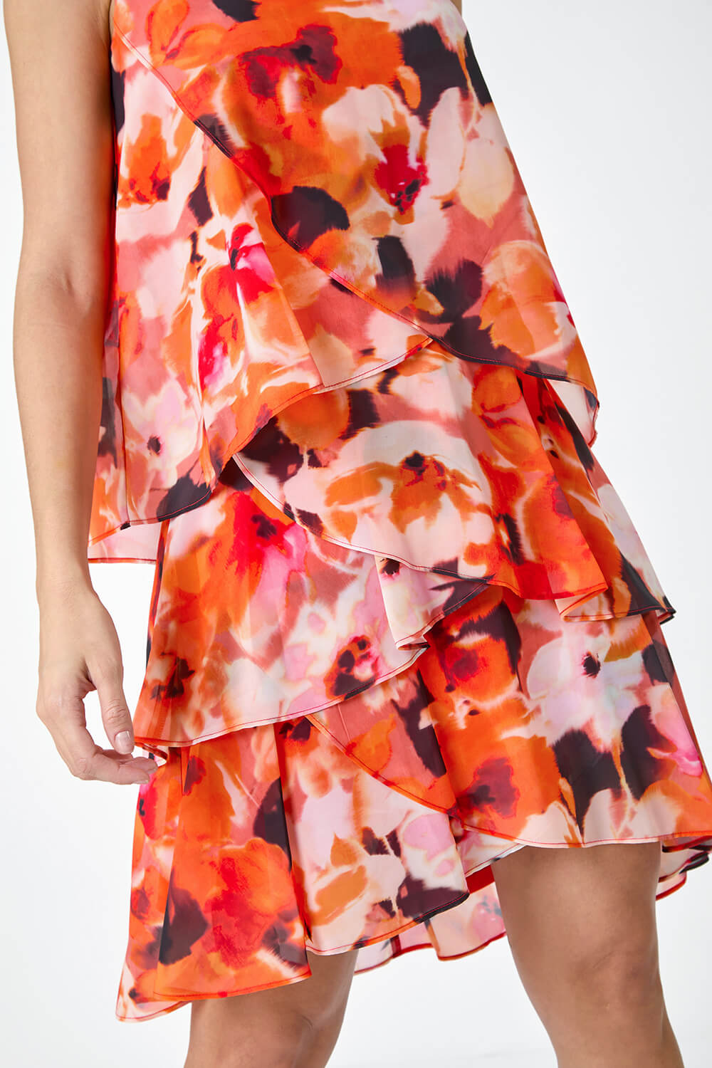 ORANGE Floral Print Tiered Layer Dress, Image 5 of 5