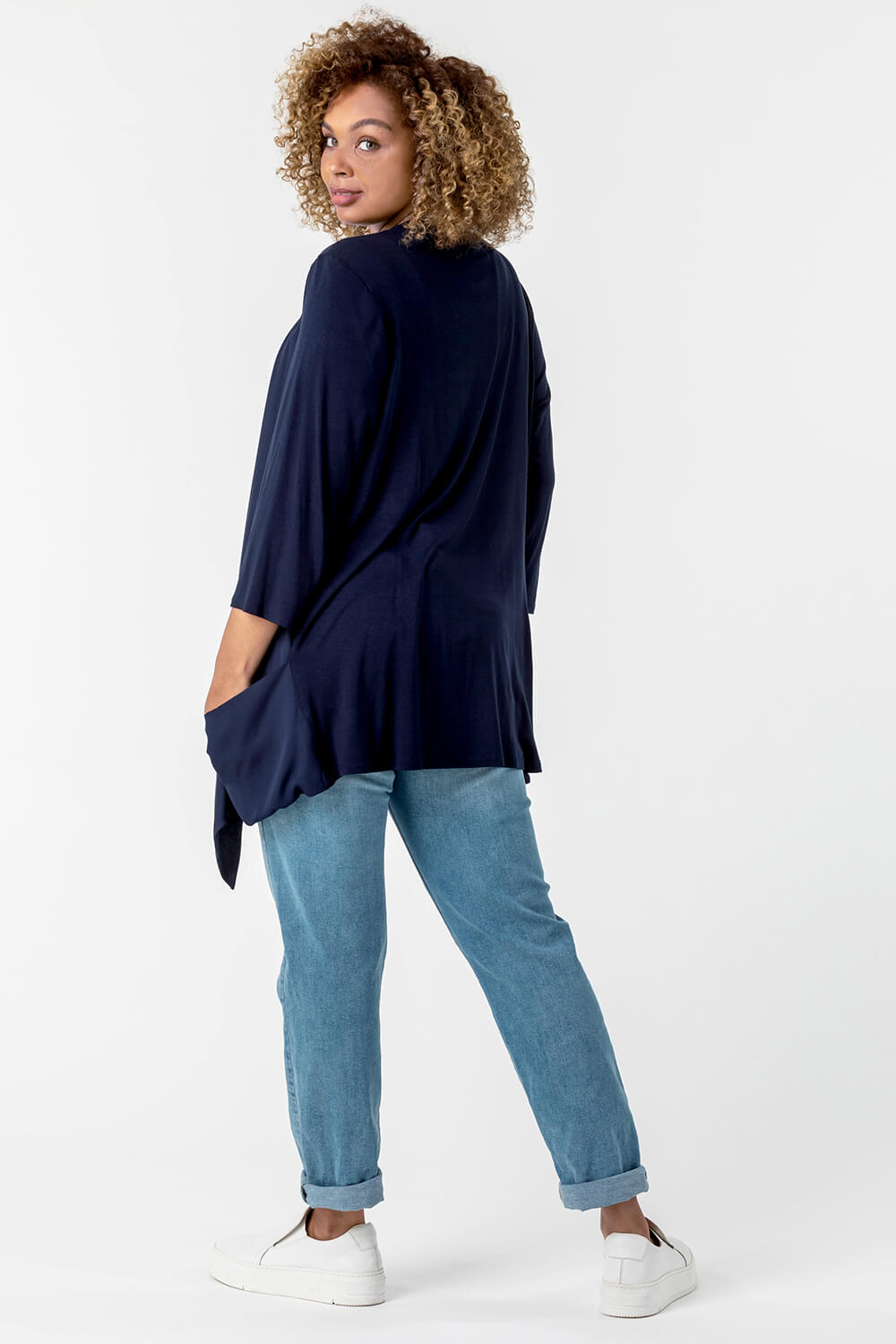 Navy  Curve Waterfall Front Jersey Cardigan, Image 2 of 4