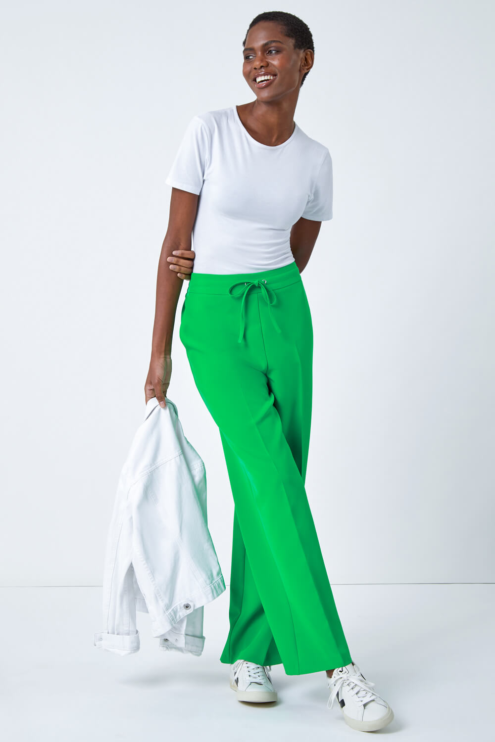 Green Wide Leg Tie Front Trouser, Image 3 of 6