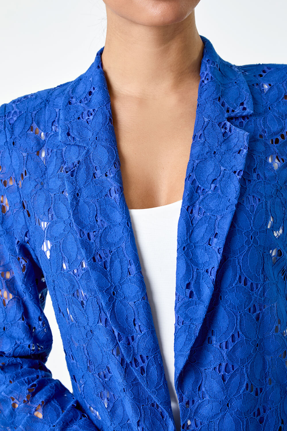 Royal Blue Cotton Blend Floral Lace Jacket, Image 5 of 6