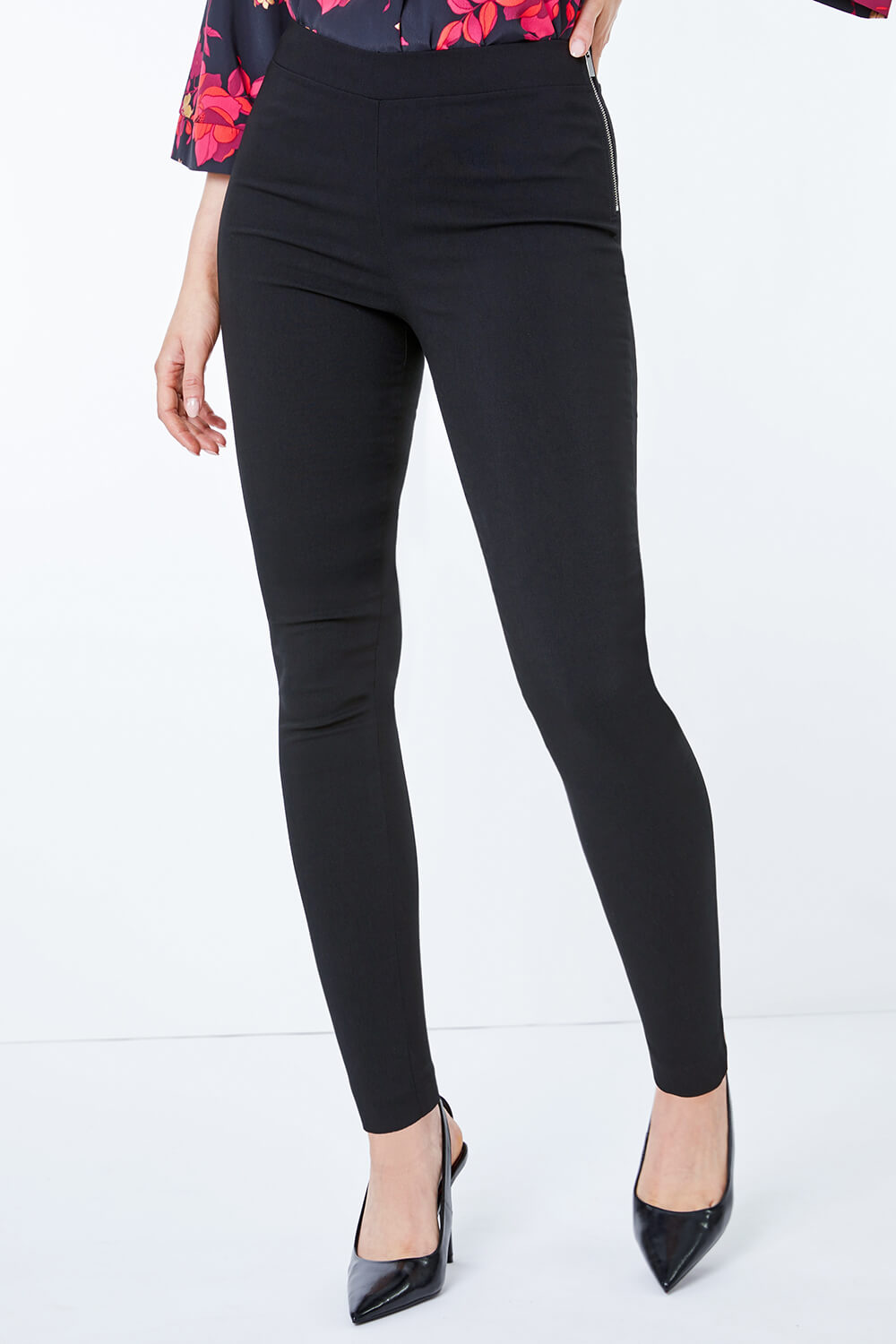Black Full Length Side Zip Stretch Trouser , Image 4 of 5