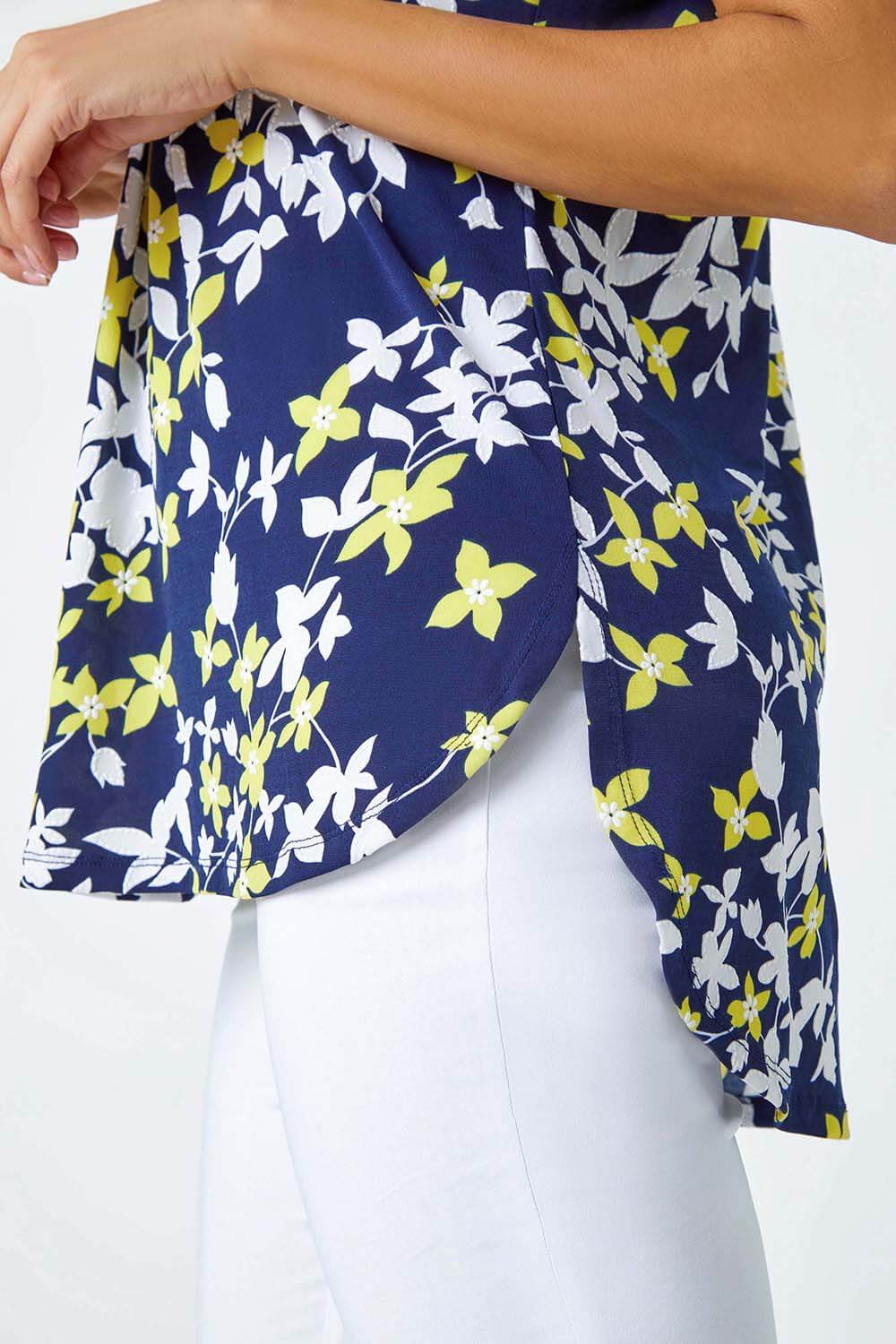 Yellow Floral Puff Print Pleat Front Top, Image 5 of 5