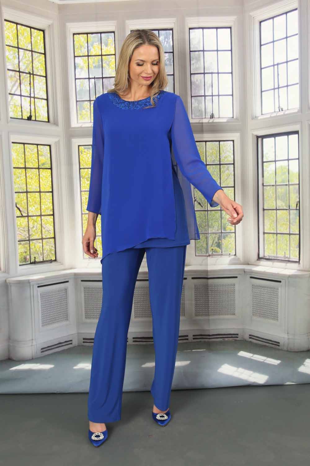 Royal Blue Julianna Chiffon Sequin Top & Trouser Set, Image 4 of 4