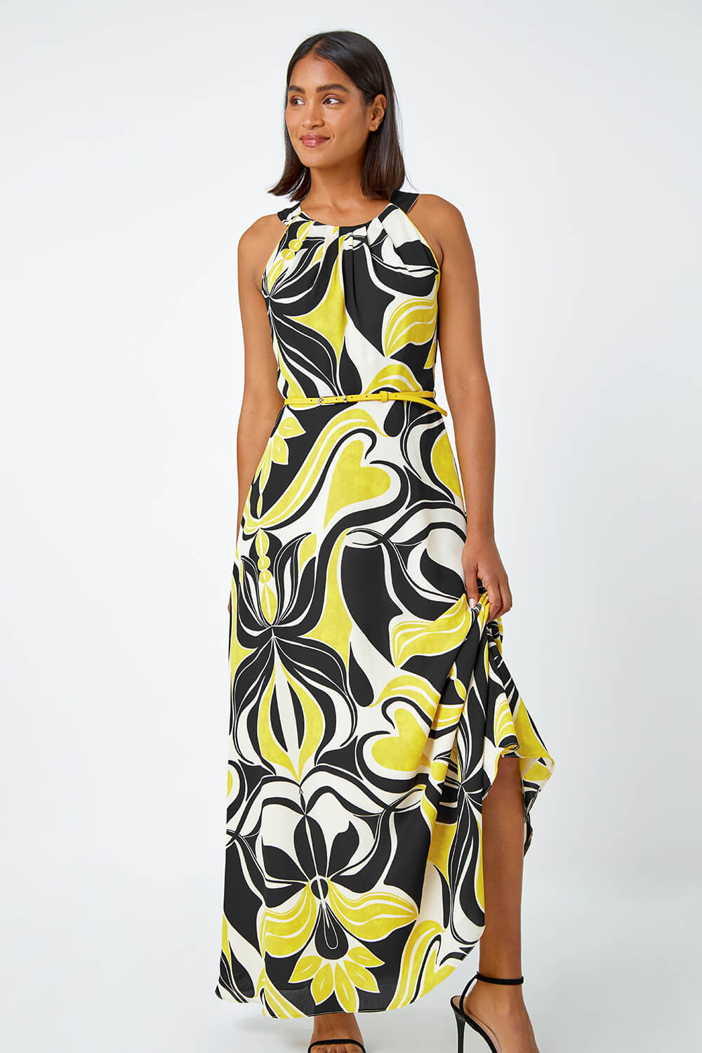 Lime Abstract Print Halter Neck Maxi Dress, Image 5 of 5