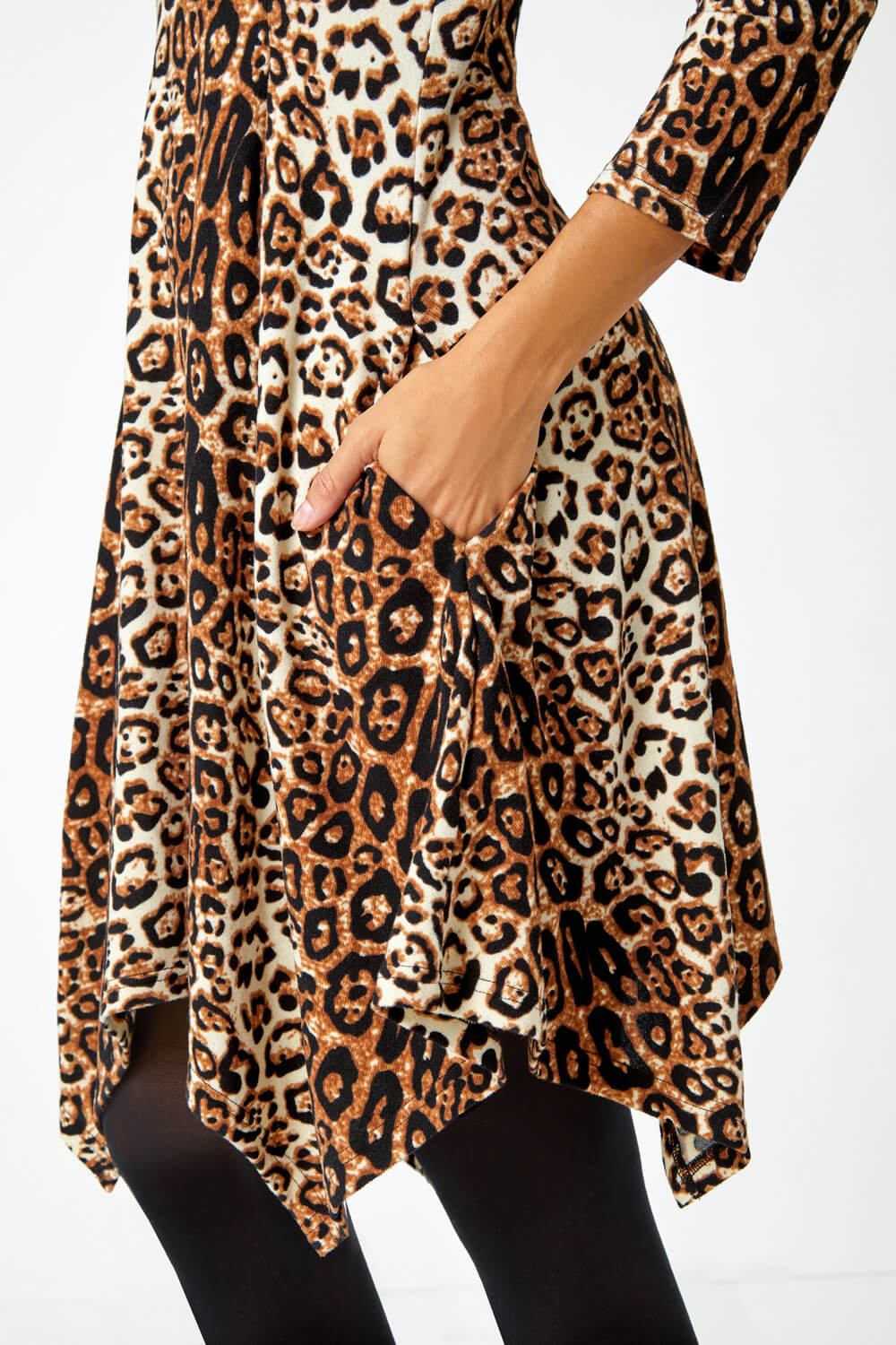 Beige Leopard Print Swing Stretch Dress, Image 5 of 5