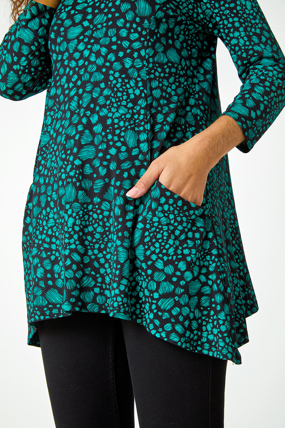 Green Spot Print Swing Stretch Top, Image 5 of 5