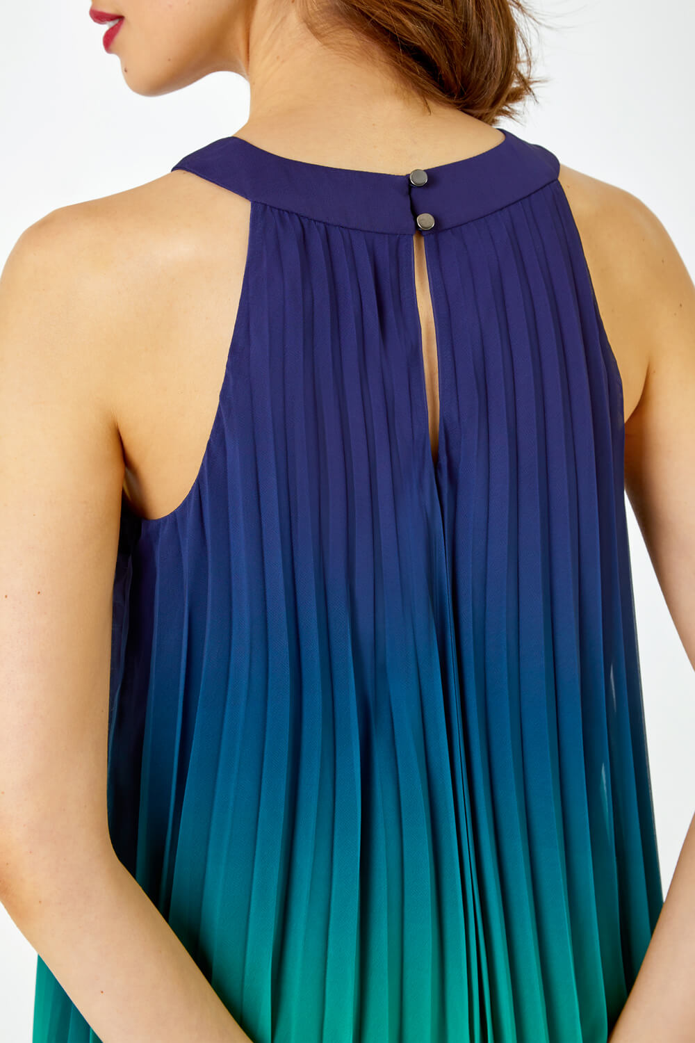 Navy  Ombre Halter Neck Pleated Swing Dress, Image 5 of 5