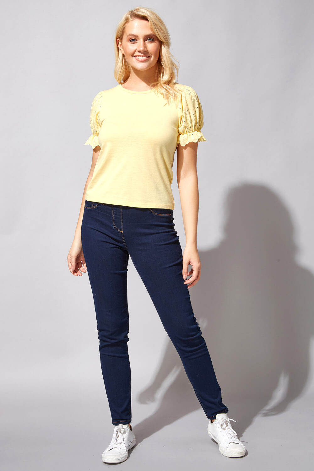 Yellow Embroidered Puff Sleeve T-Shirt, Image 2 of 4