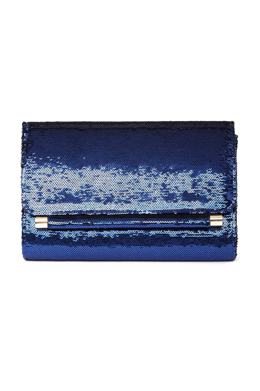 Blue Sequin Foldover Metal Bar Clutch Bag, Image 2 of 5
