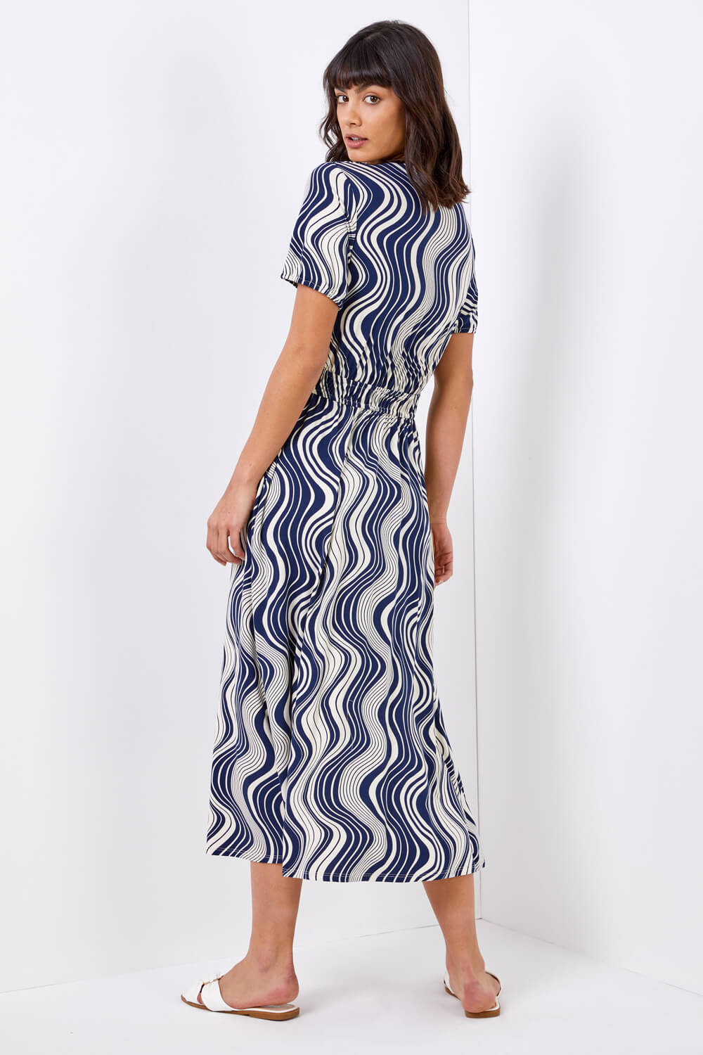 Navy  Swirl Print Fit & Flare Midi Dress, Image 2 of 4