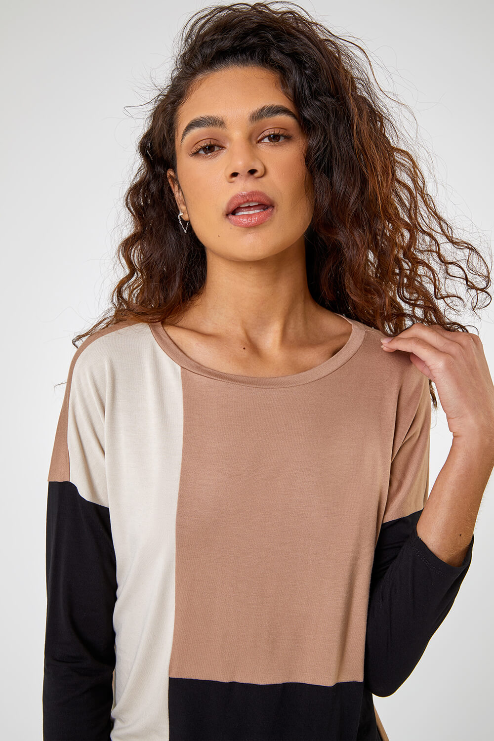 Camel  Colour Block Jersey Stretch Top, Image 4 of 5