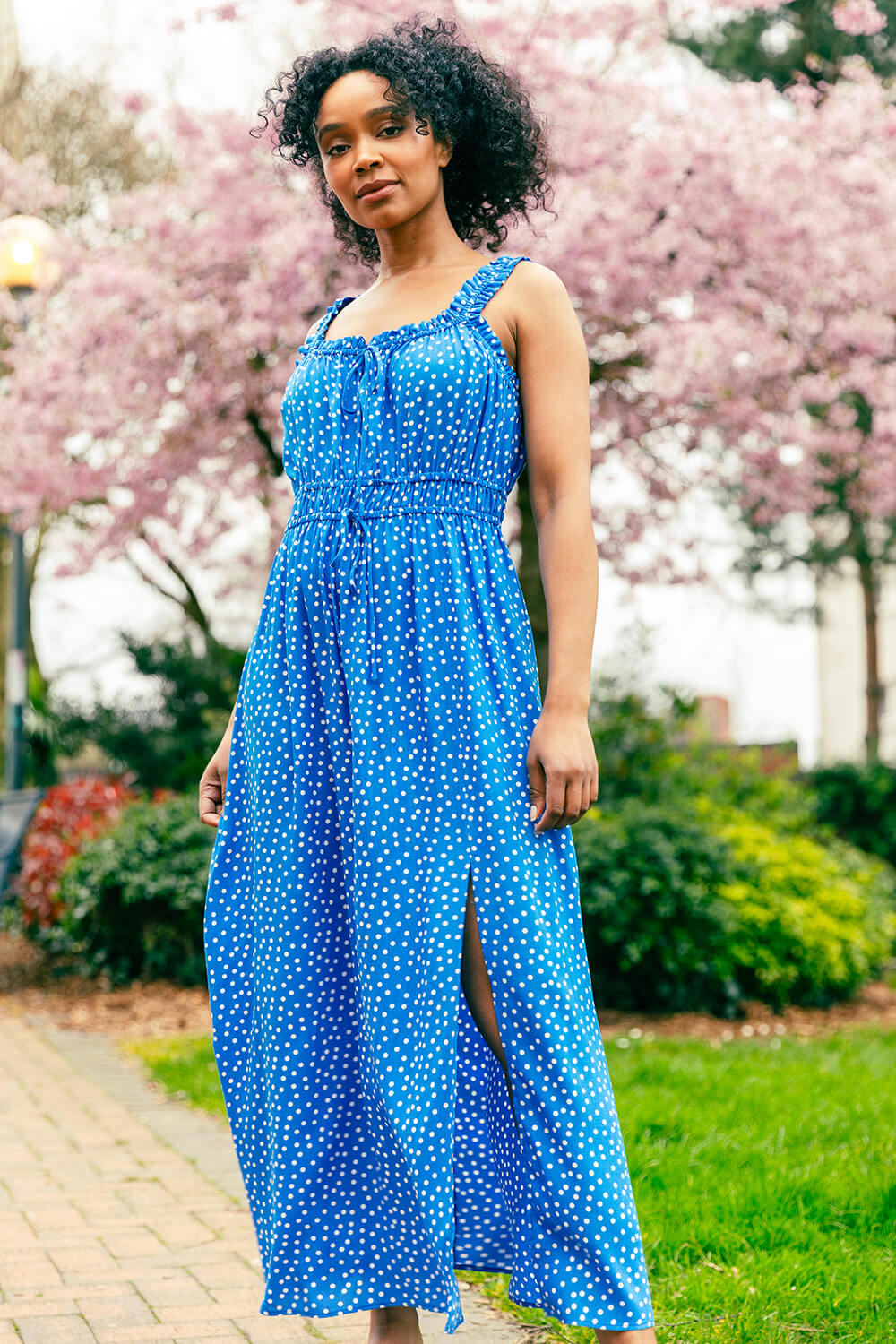 Blue Petite Spot Print Midi Dress, Image 6 of 7