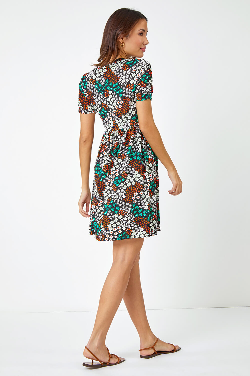 Green Floral Print Stretch Jersey Dress, Image 3 of 5
