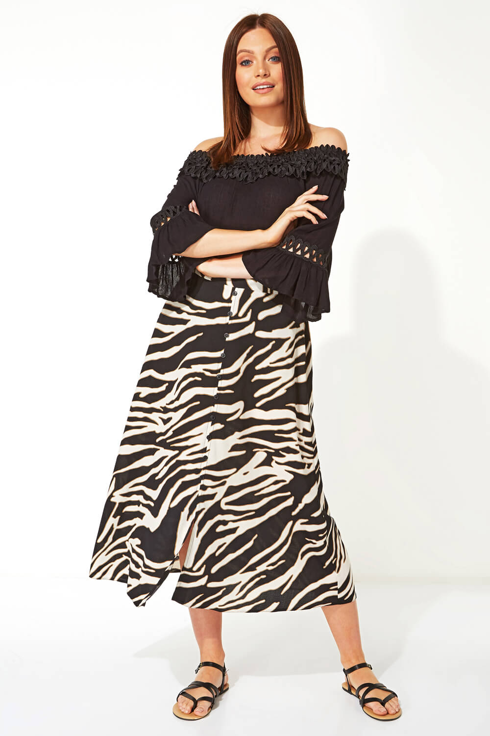 Ivory  Zebra Print Skirt, Image 2 of 4