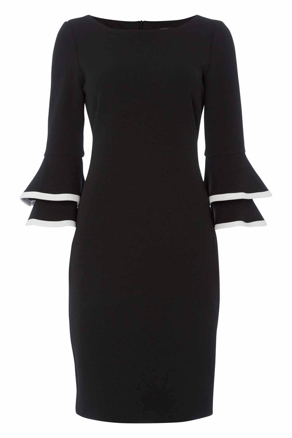 Flute Sleeve Textured Dress in BLACK - Roman Originals UK