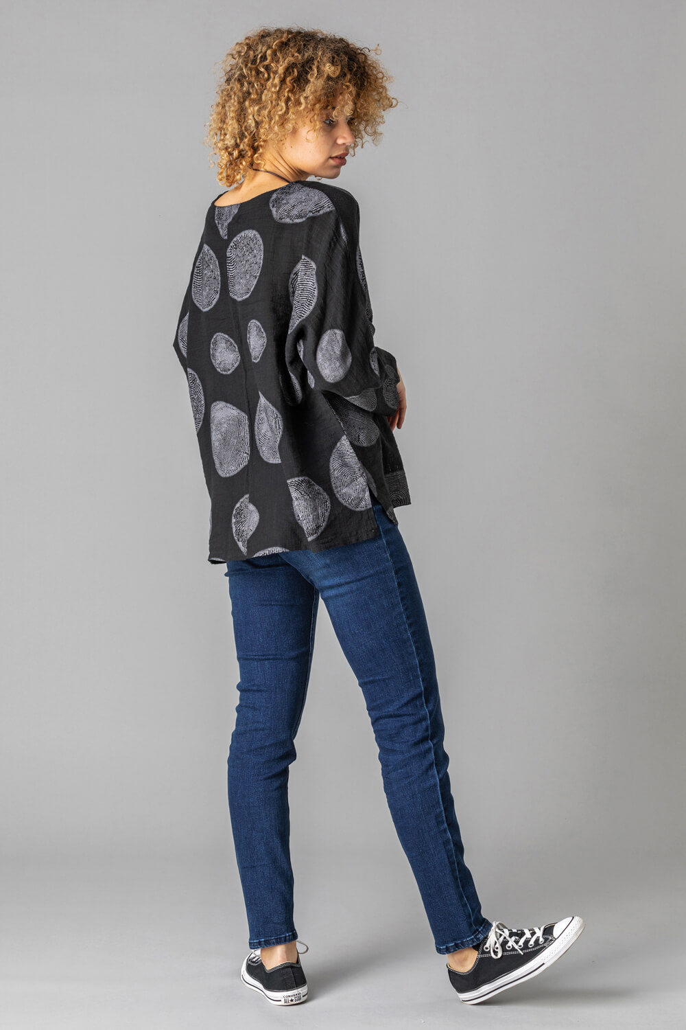 Black Spot Print Top with Necklace, Image 3 of 4