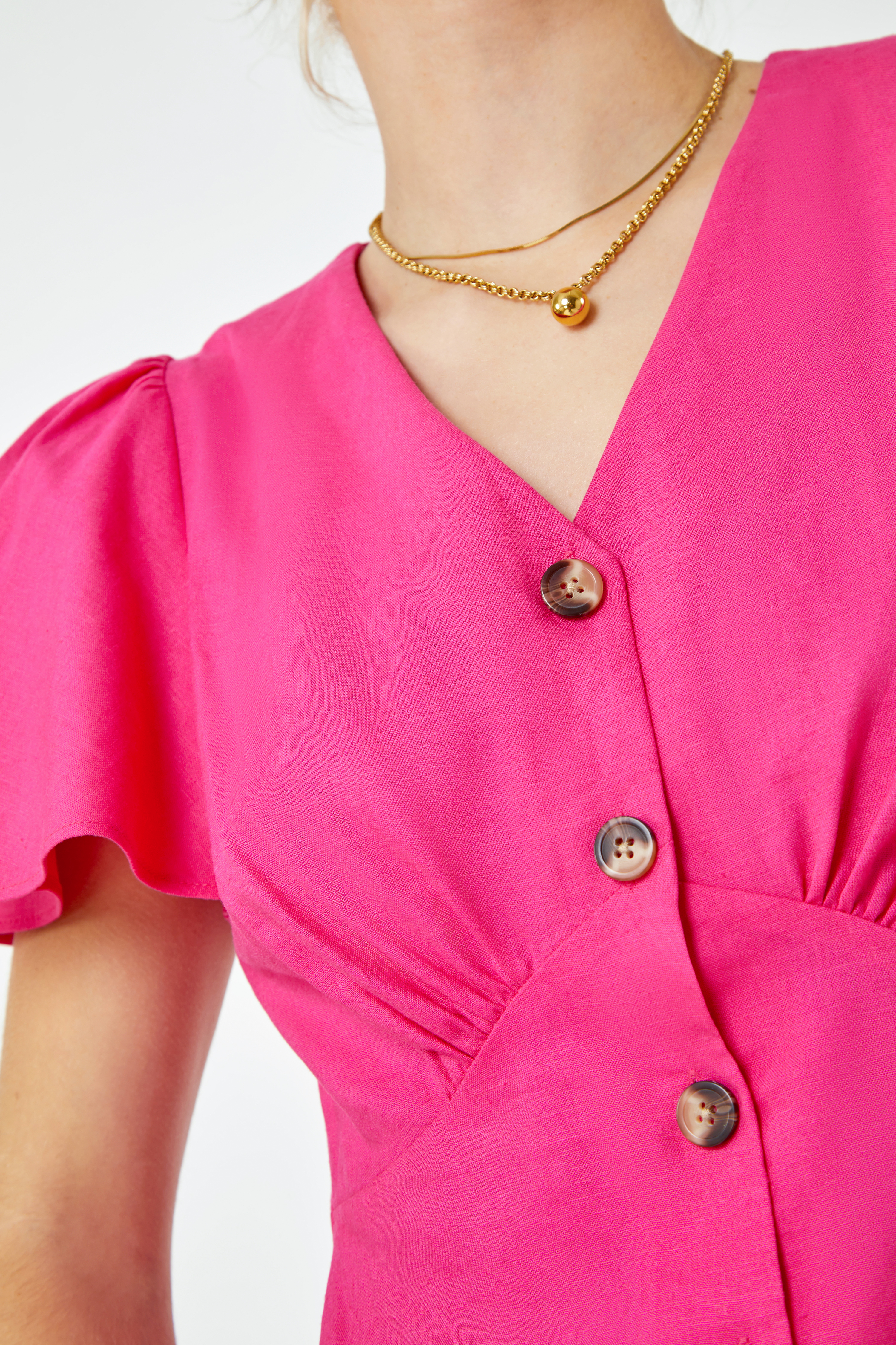 PINK Linen Button Through Blouse, Image 5 of 5