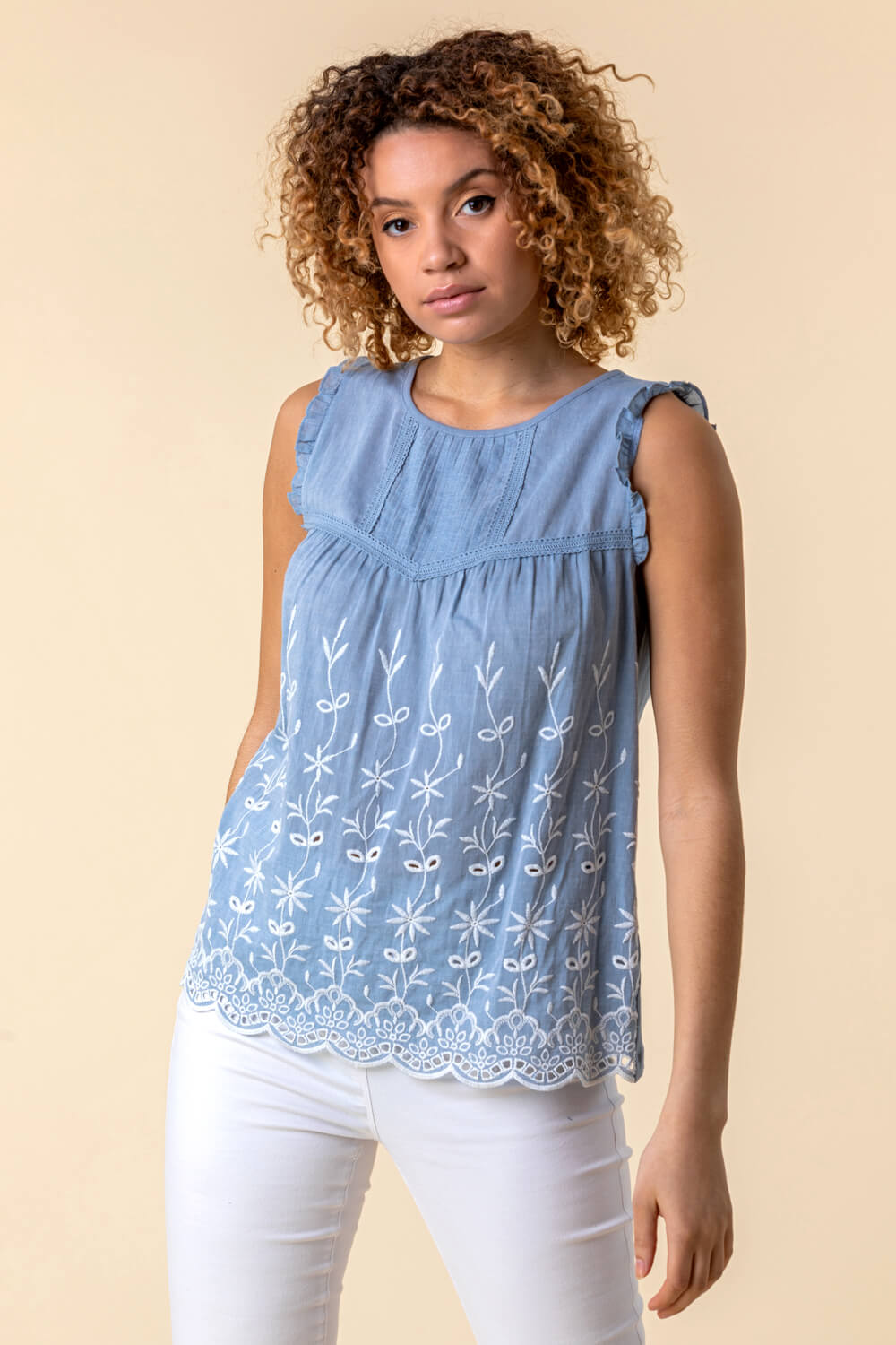 Embroidered Pintuck Detail Top