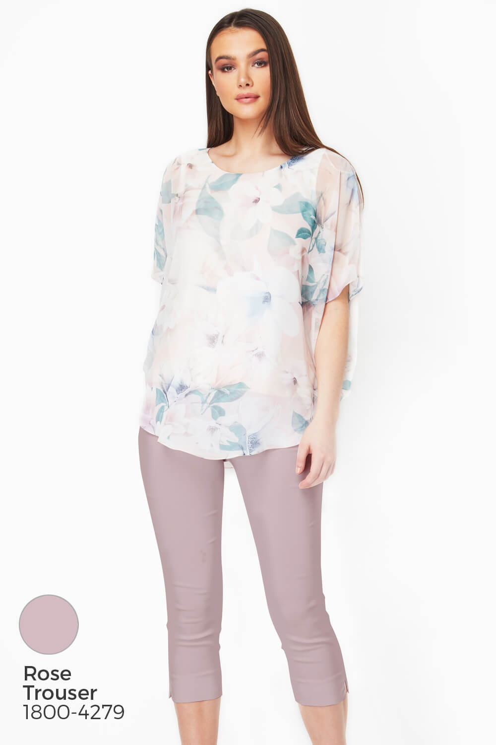 Light Pink Floral Chiffon Overlay Top , Image 6 of 8