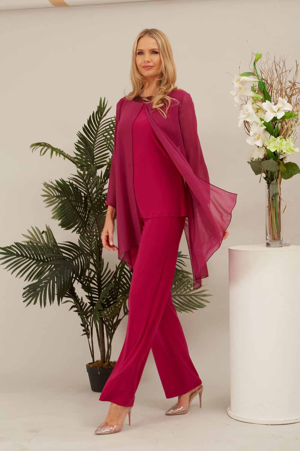 CERISE Julianna Chiffon Embellished Top & Trouser Set, Image 5 of 5
