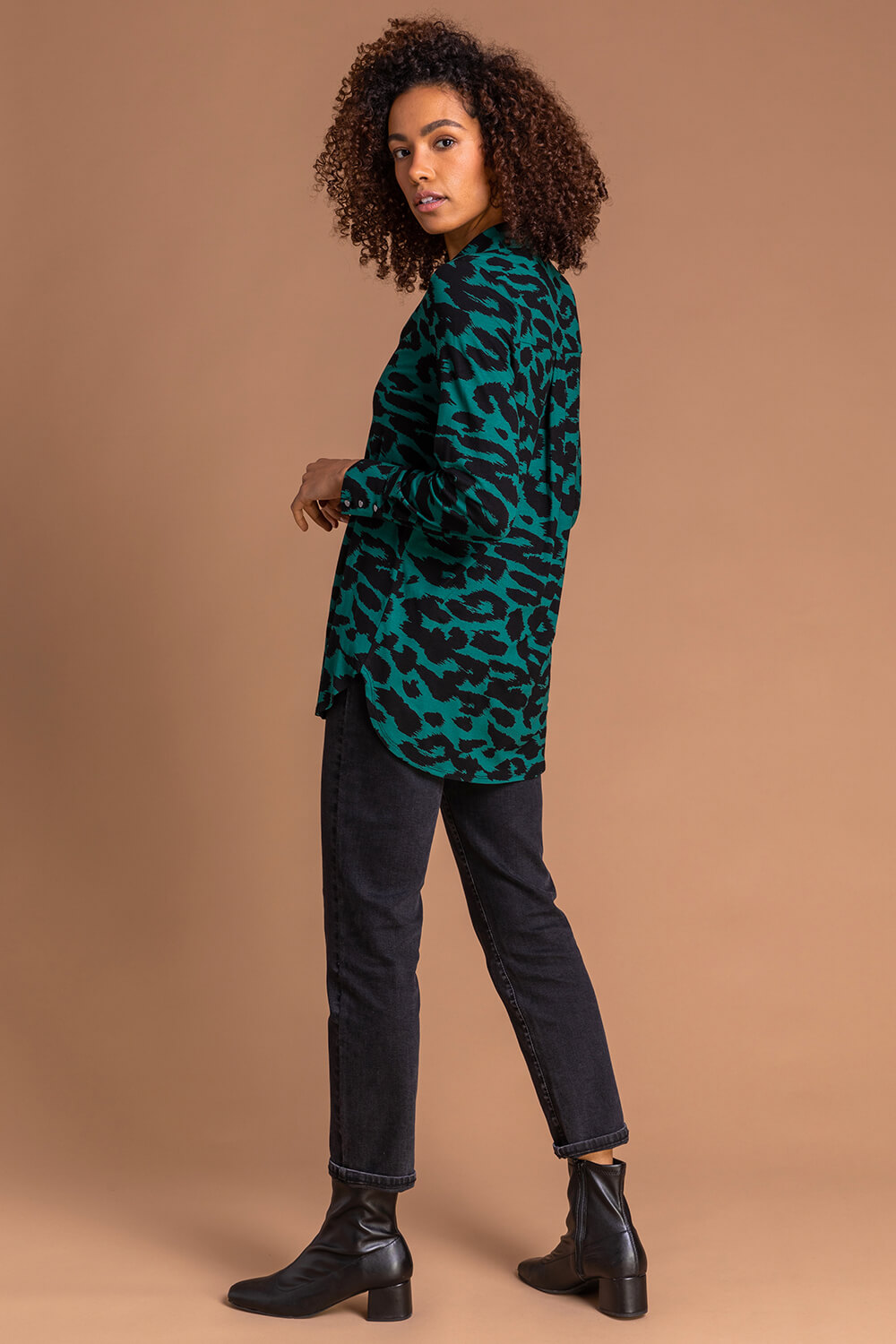 Forest  Leopard Print Button Up Long Sleeve Blouse, Image 2 of 4