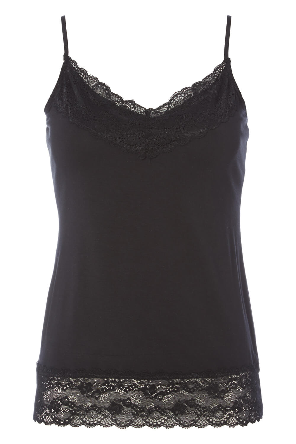 Lace Trim Camisole Top in Black - Roman Originals UK