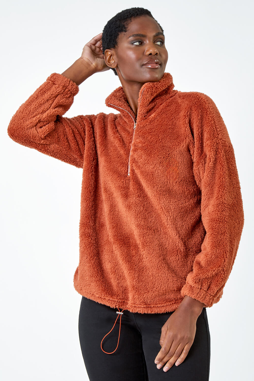 Rust Half Zip Sherpa Fleece Sweatshirt, Image 4 of 5