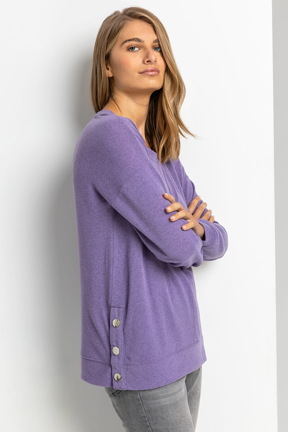 Mauve Button Side Detail Jersey Top, Image 4 of 4