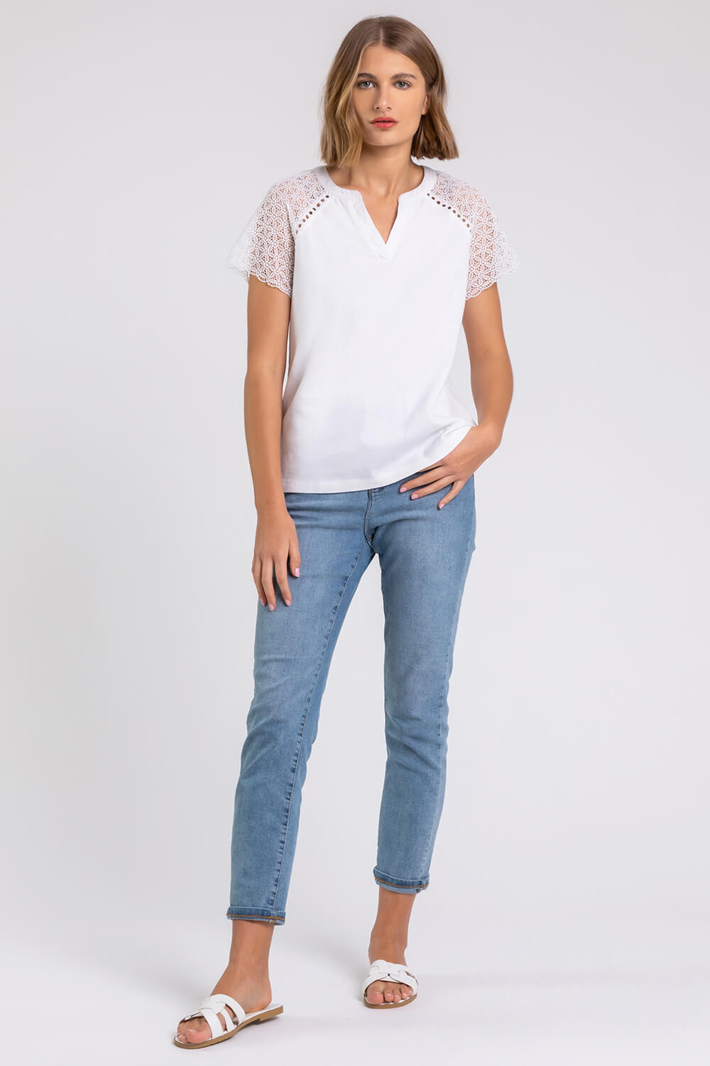 Ivory  Embroidered Sleeve Jersey T-Shirt, Image 3 of 5