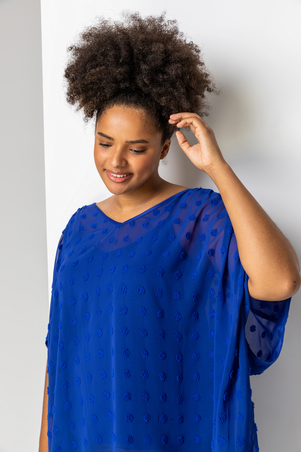 Royal Blue Curve Textured Spot Overlay Top, Image 4 of 4