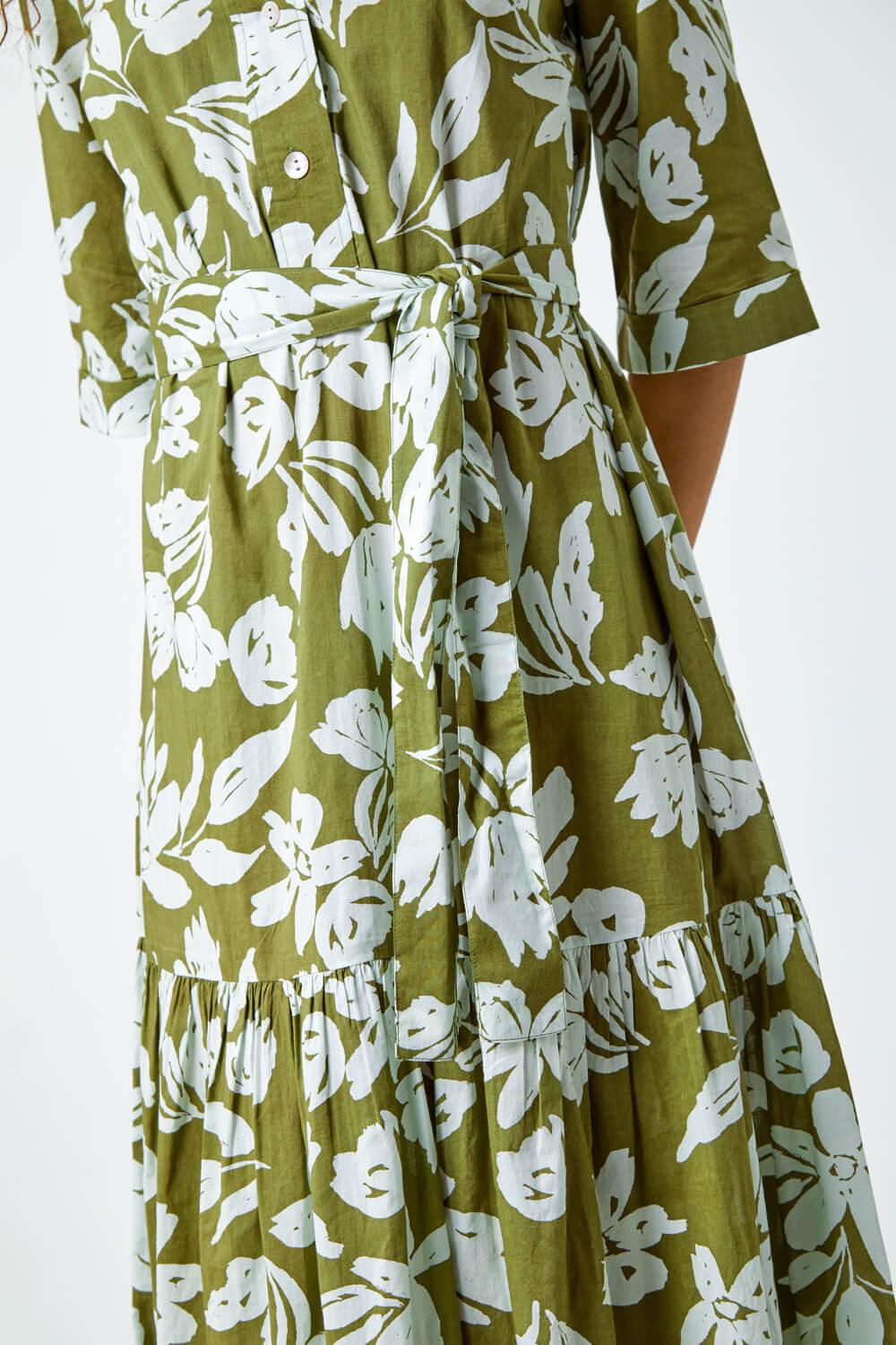 Green Leaf Frill Hem Button Shirt Dress, Image 5 of 5